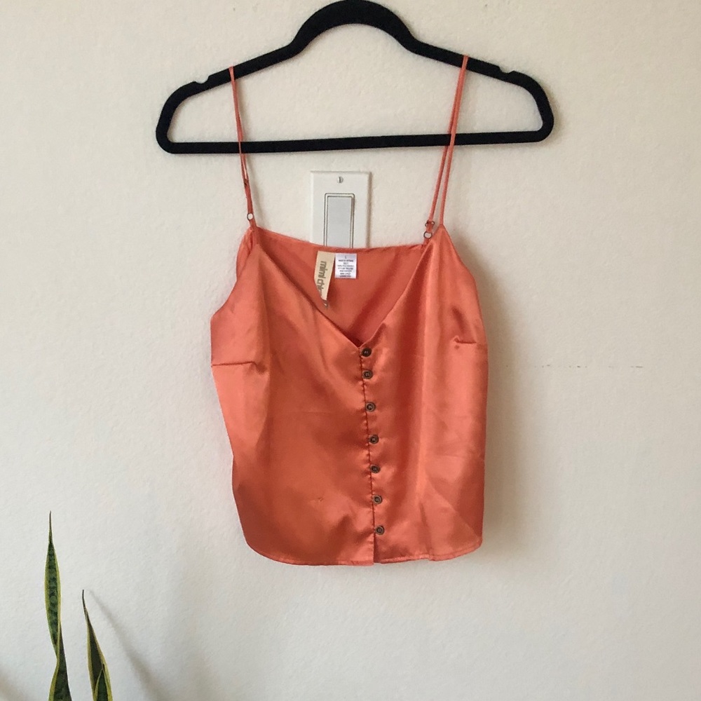 Mimi chica satin orange crop top M button front